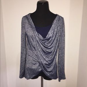 White House black market navy tie Blouse